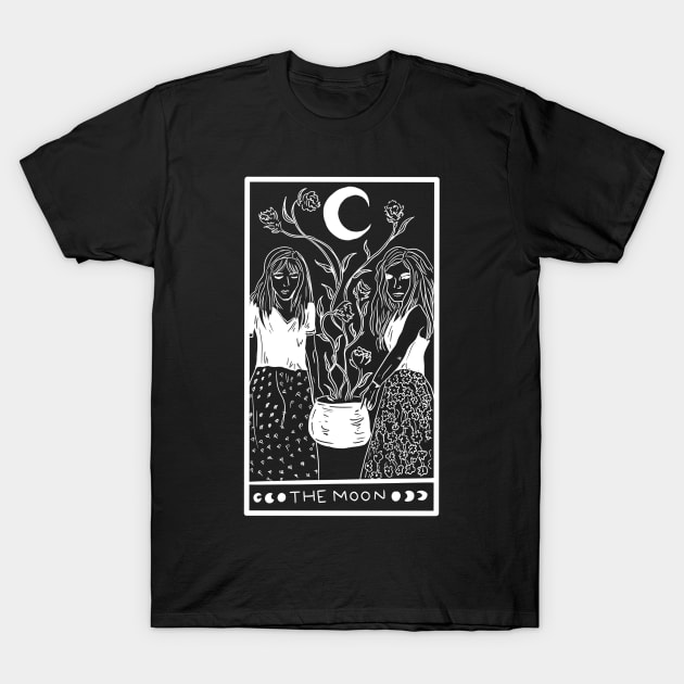 Midnight Margarita Moon - tarot card white line T-Shirt by TheDoodlemancer